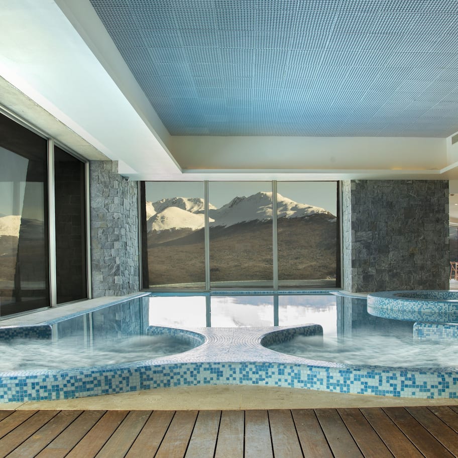 Indoor pool, outdoor pool, sun loungers