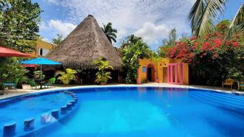 Outdoor pool, sun loungers