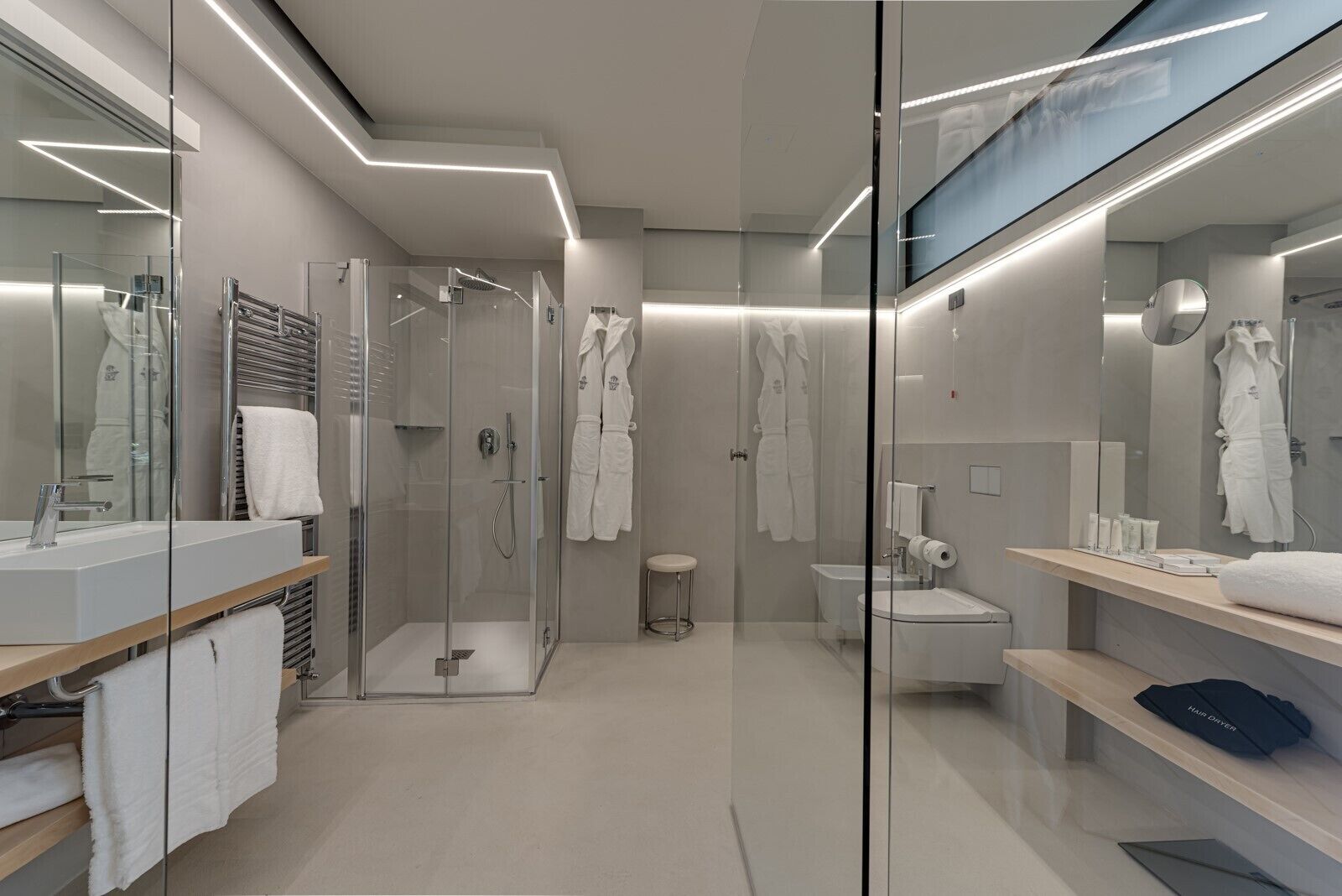 free toiletries, hair dryer, bathrobes, slippers