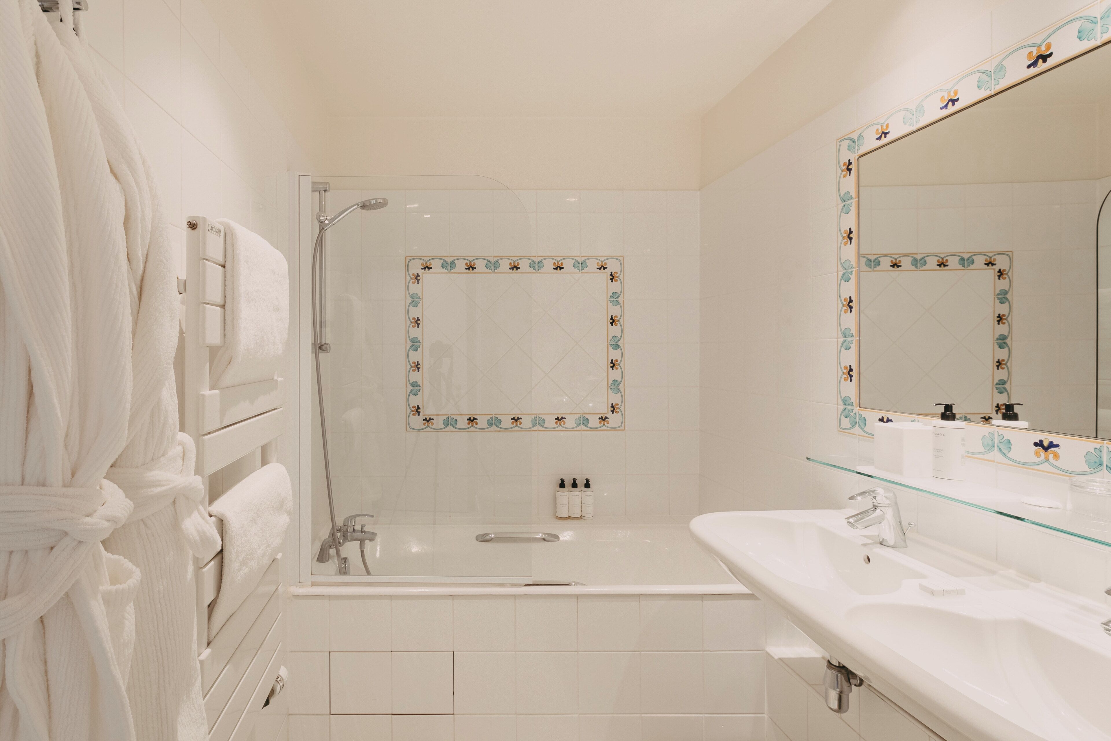 free toiletries, hair dryer, bathrobes, towels