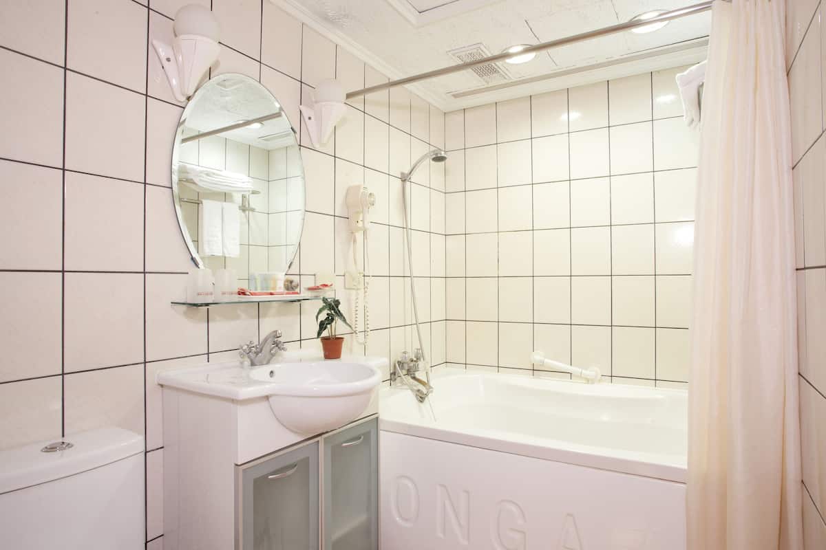 free toiletries, hair dryer, slippers, towels