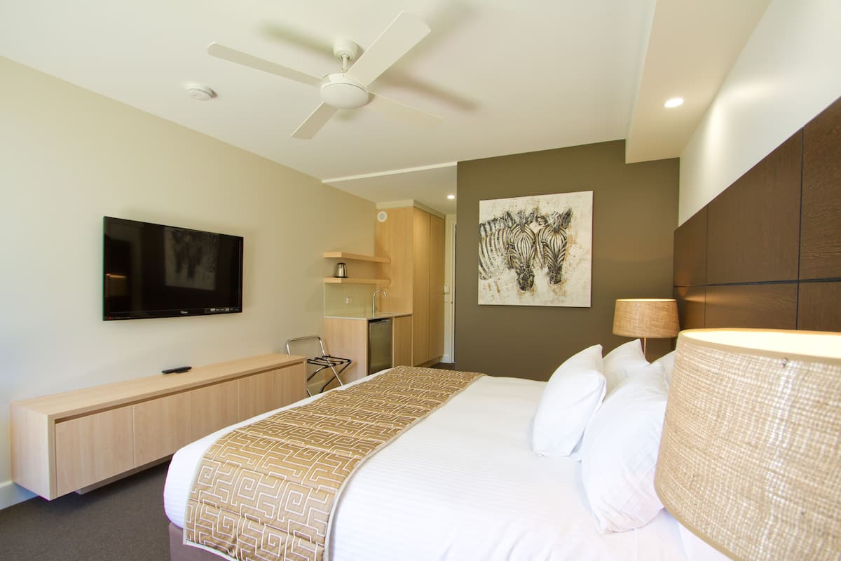 1 bedroom, desk, blackout curtains, soundproofing