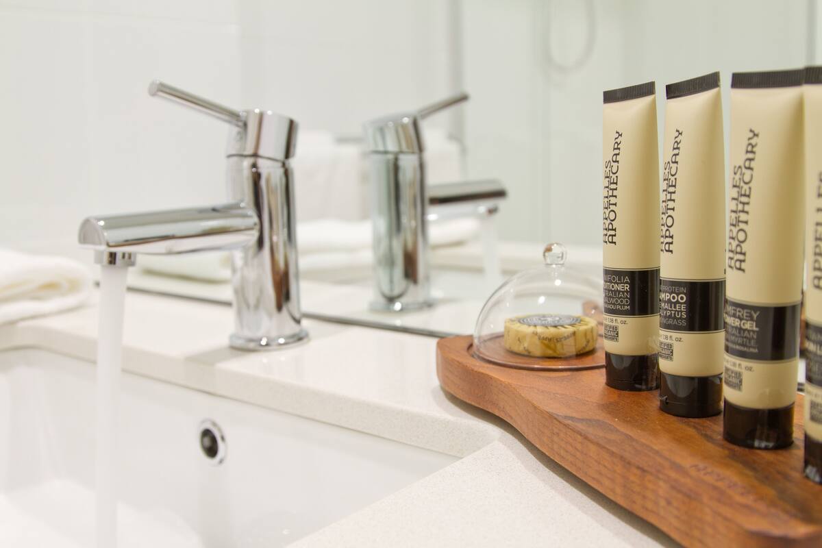 shower, free toiletries, hair dryer, towels