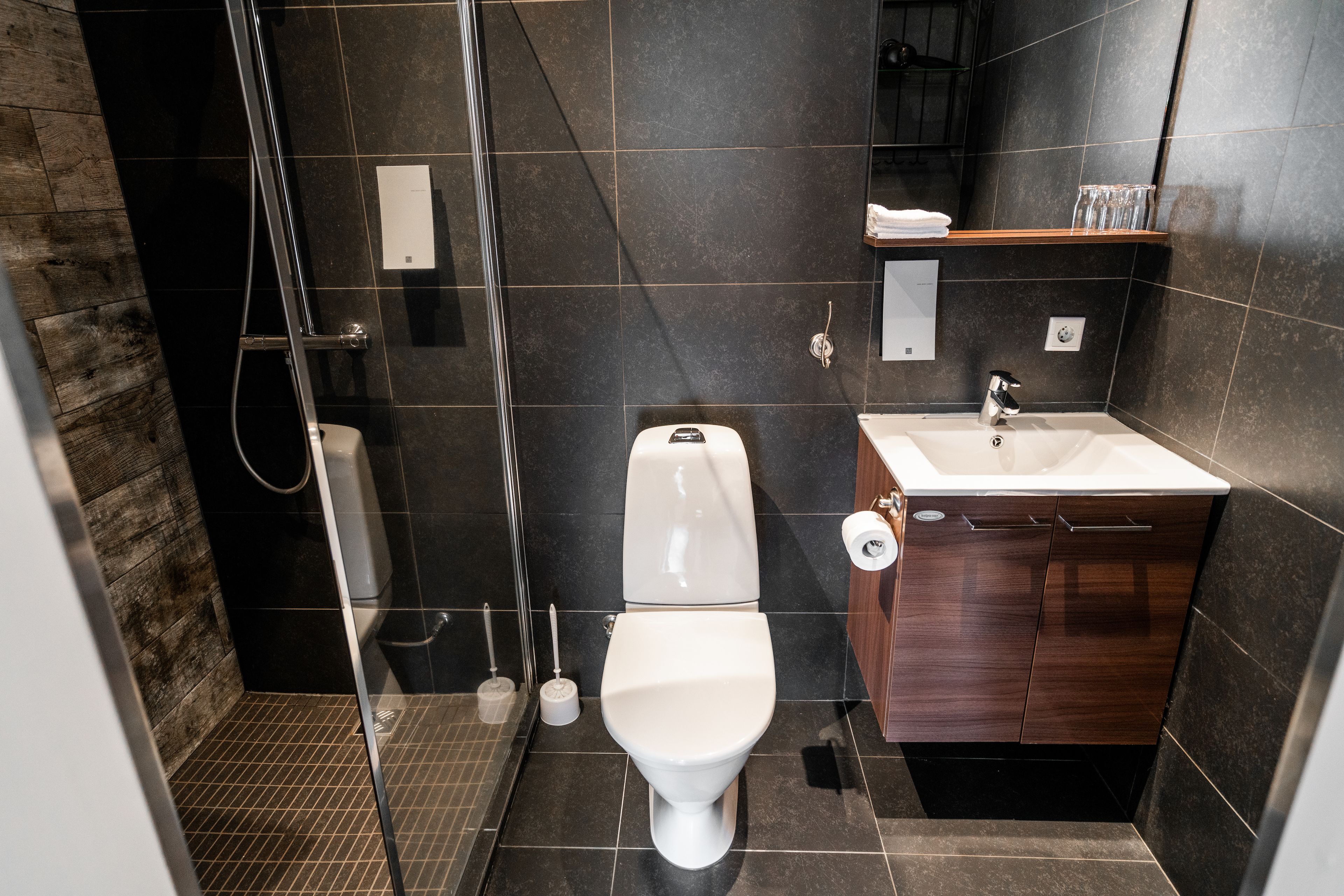 standard double room | bathroom | shower, hair dryer, bathrobes, slippers