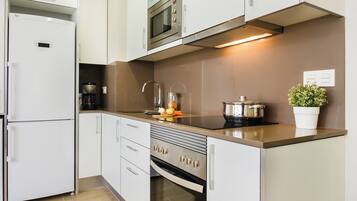 Superior Apartment, 2 Bedrooms | Private kitchen | Full-size fridge, microwave, oven, stovetop