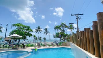 Outdoor pool, sun loungers