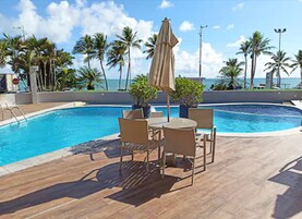 Outdoor pool, pool umbrellas, pool loungers