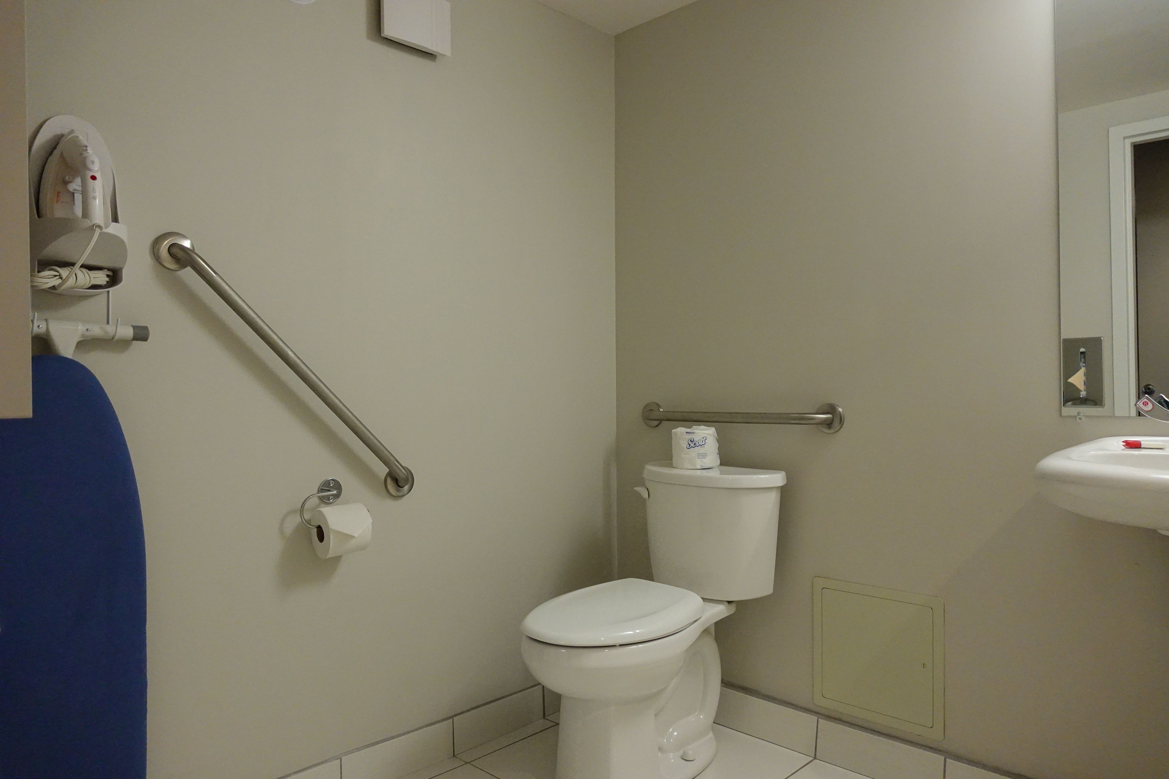 combined shower/bathtub, free toiletries, hair dryer, towels