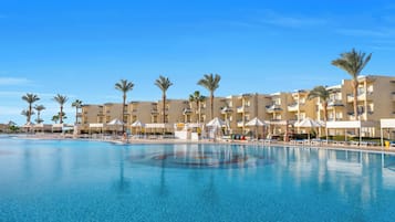 2 outdoor pools, open 8:00 AM to 5:30 PM, free cabanas, pool umbrellas