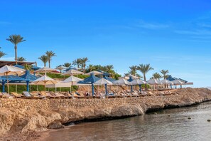 On the beach, sun loungers, beach umbrellas, beach towels - Grand Oasis Resort (Sharm El Sheikh)