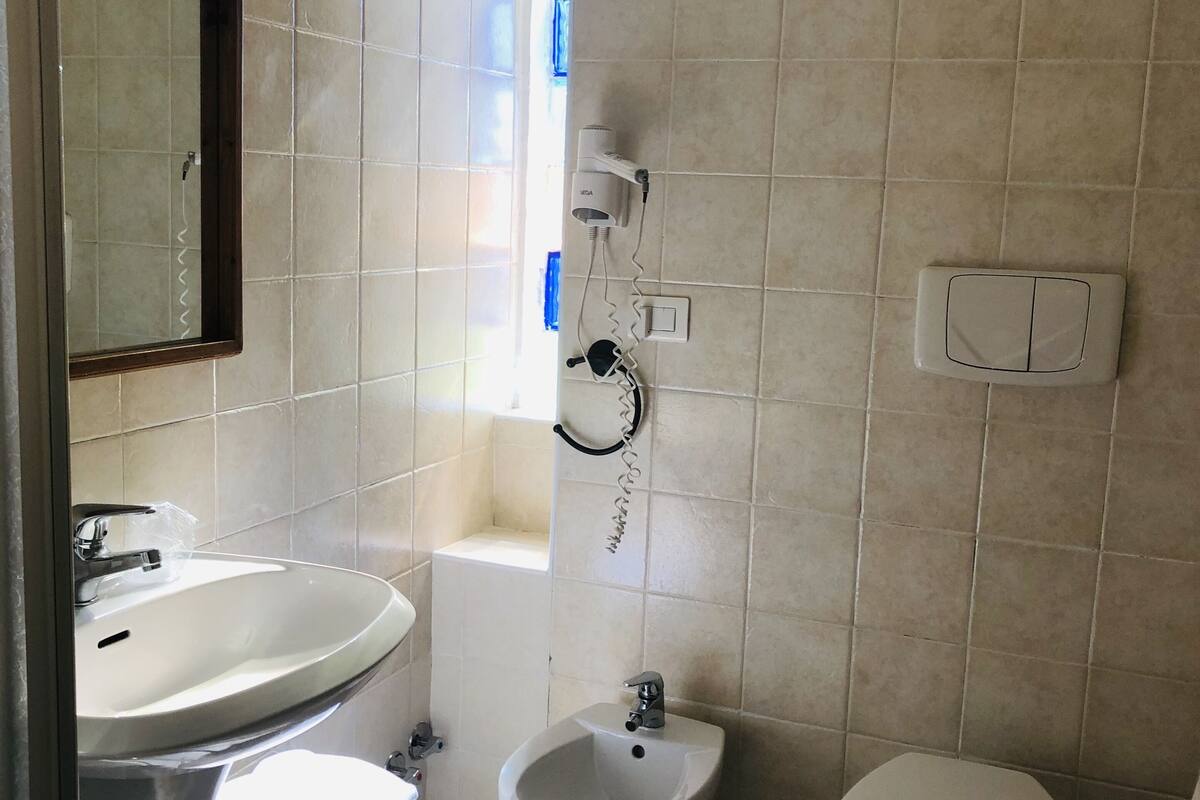 economy room, 1 double bed, non smoking, sea view | bathroom | shower, free toiletries, hair dryer, bidet