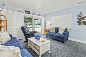 Villa, 2 Bedrooms, Partial Ocean View, Courtyard Area | Living area | Flat-screen TV - Sea Club I Beach Resort (Longboat Key)