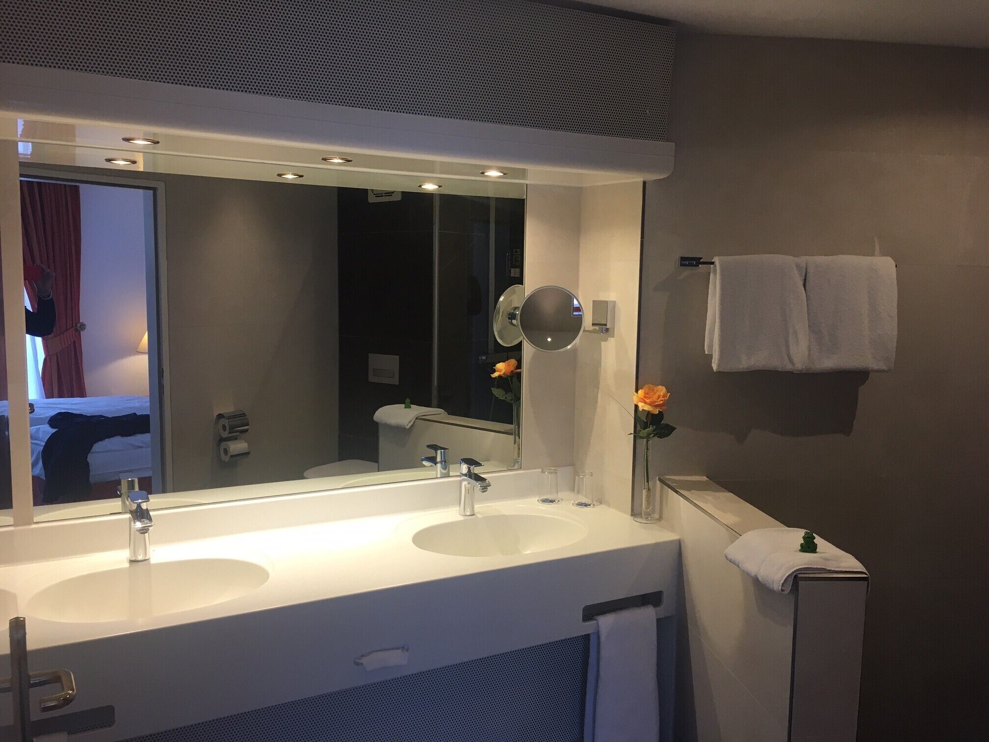 alexandersuite | bathroom | hair dryer, towels, soap, shampoo