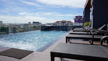 Outdoor pool, sun loungers