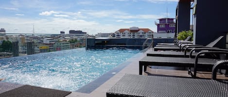 Outdoor pool, sun loungers