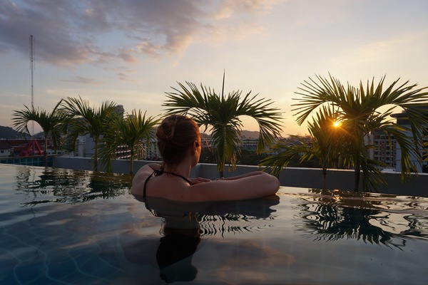 Outdoor pool, sun loungers