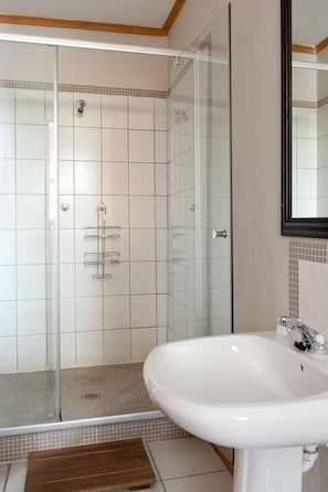 Suihku, ilmaiset hygieniatuotteet, hiustenkuivaaja, pyyhkeet