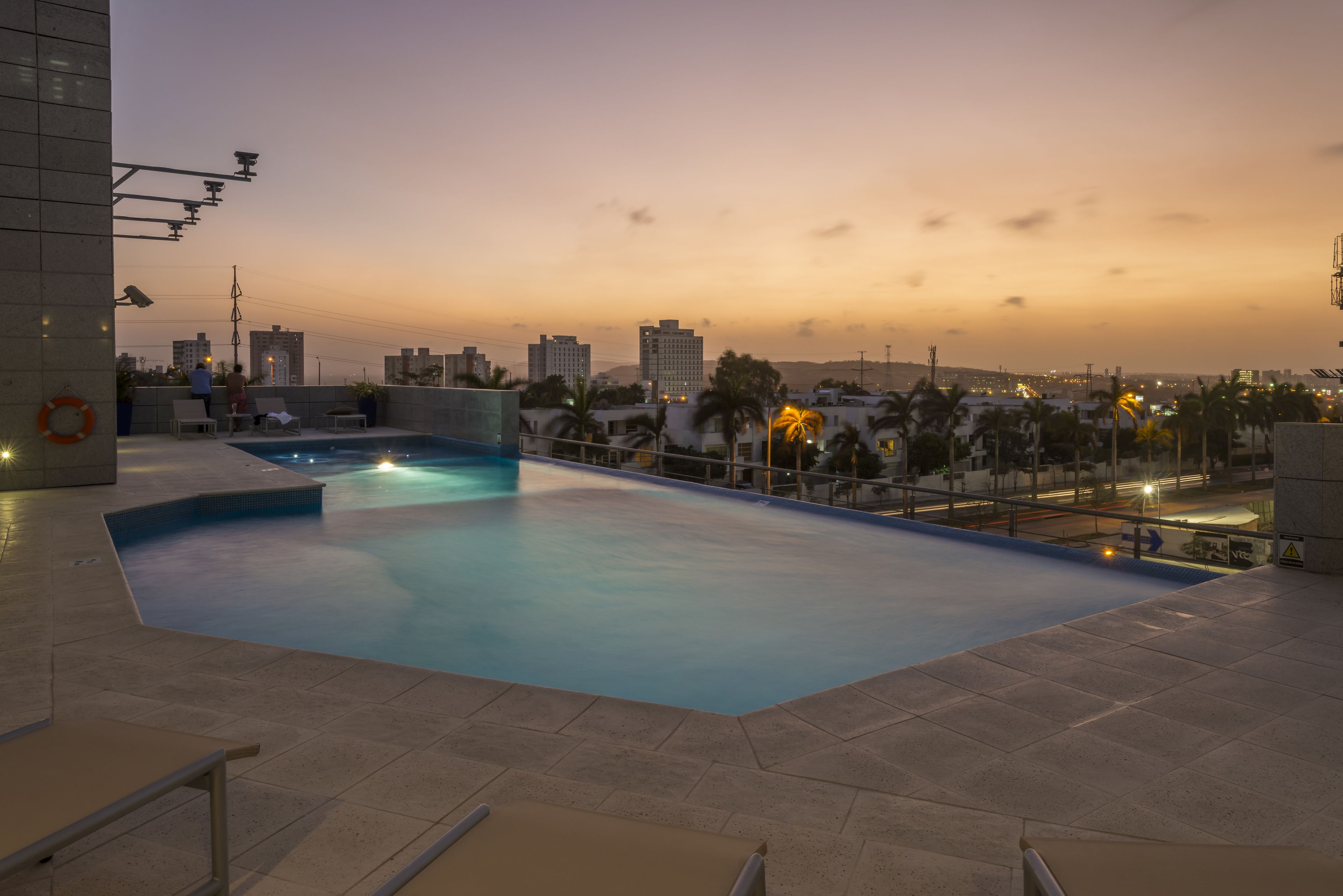 outdoor pool, pool loungers