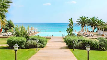 Outdoor pool, pool umbrellas, pool loungers