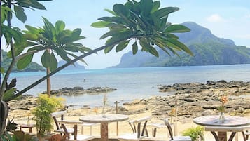 On the beach, white sand