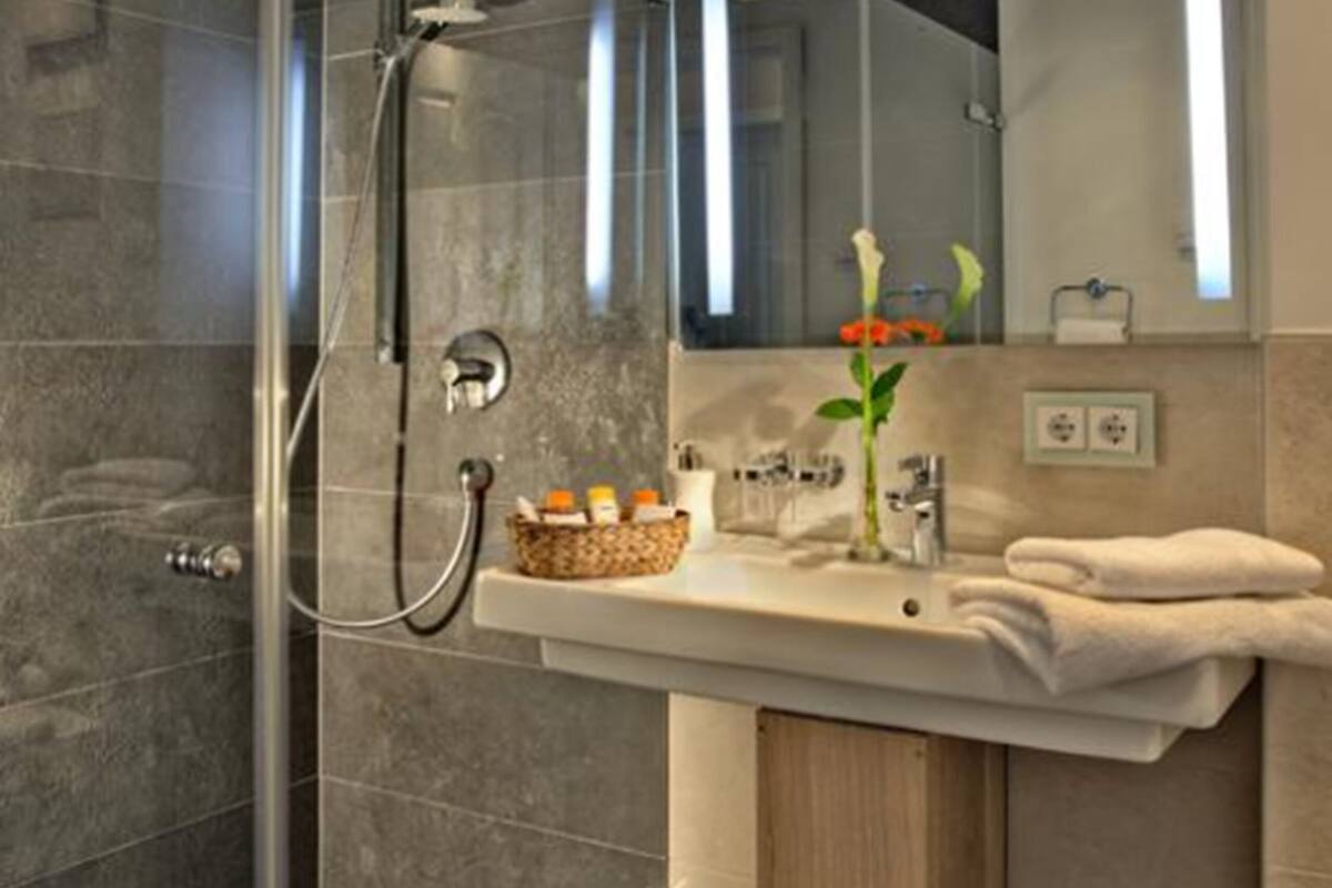 shower, free toiletries, hair dryer, bathrobes