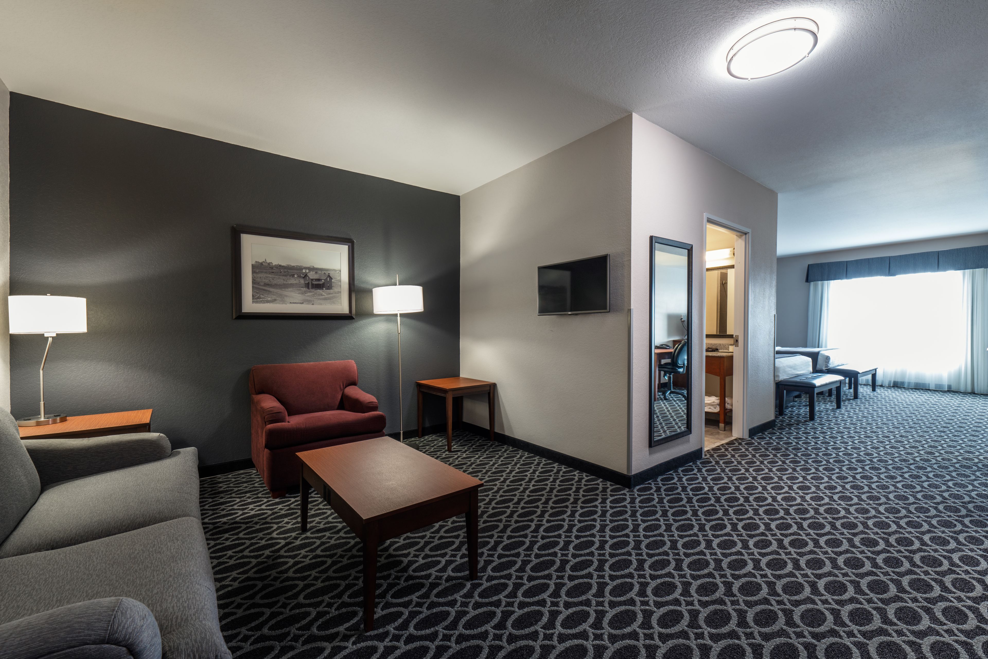 suite, 1 king bed | living area | flat-screen tv