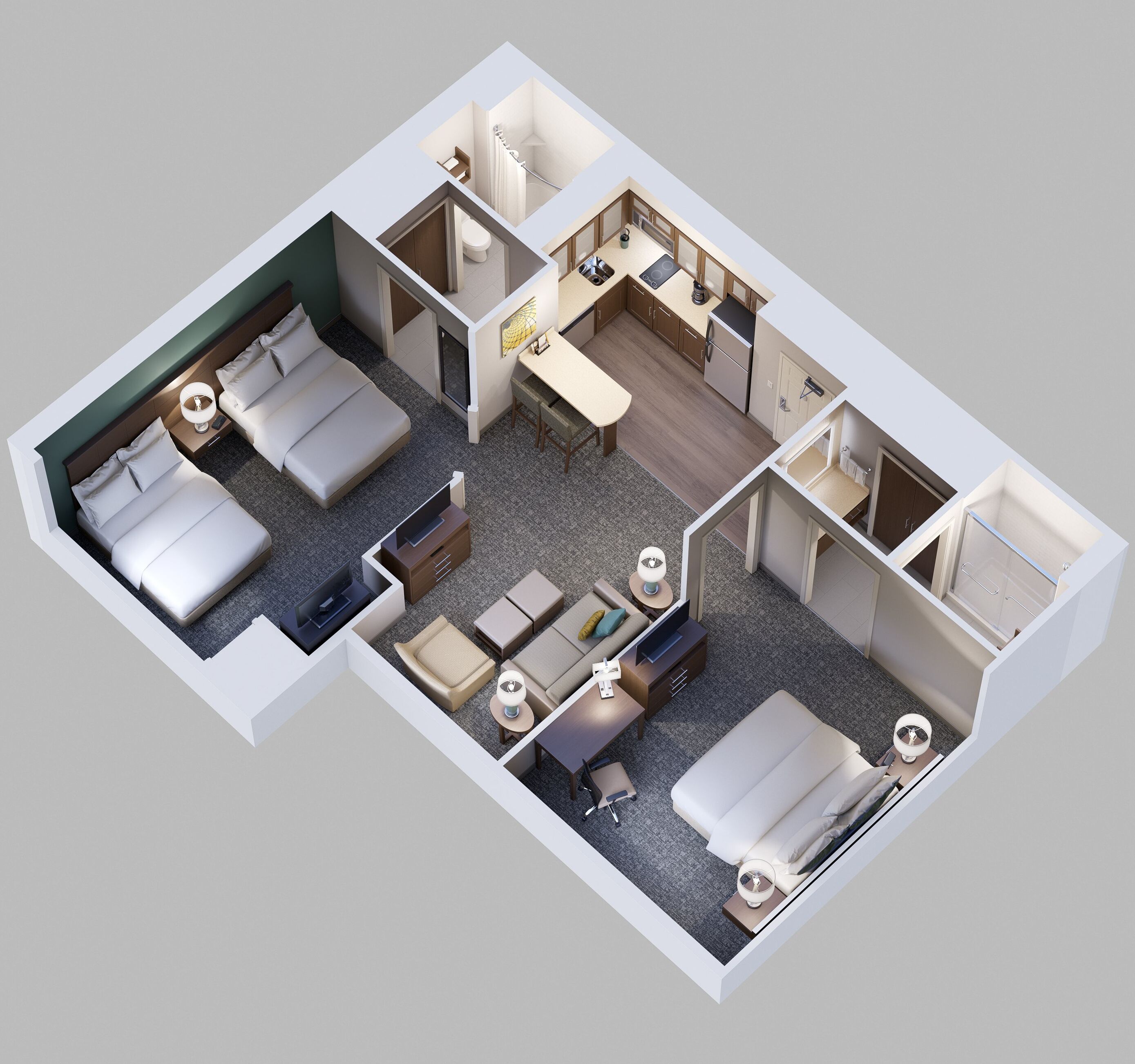 suite, 2 bedrooms, kitchen | 1 bedroom, desk, blackout curtains, iron/ironing board