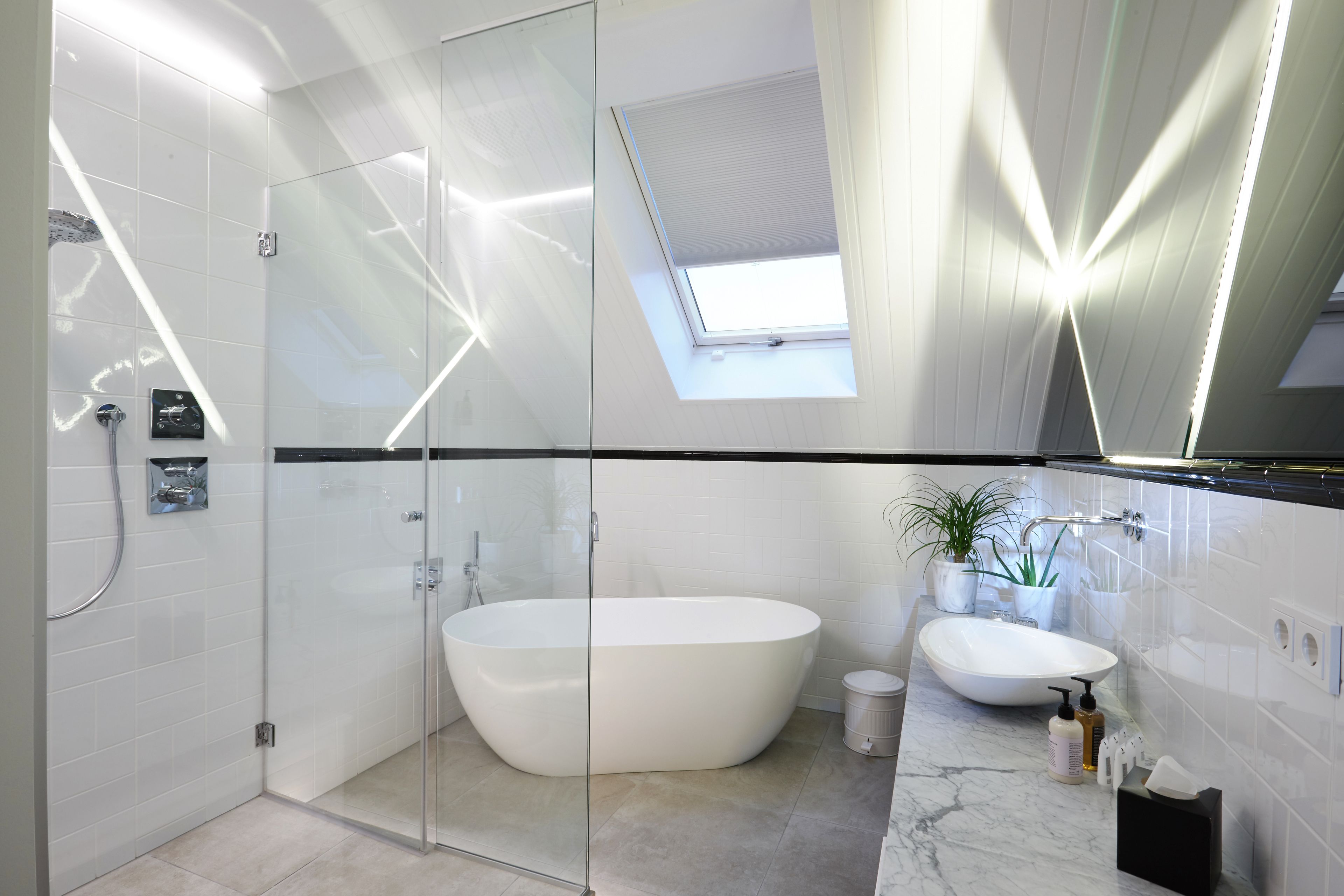 shower, designer toiletries, hair dryer, bathrobes