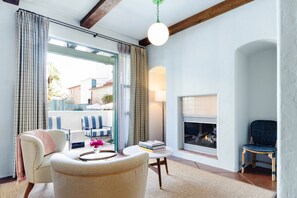 Deluxe Studio, 1 King Bed, Balcony (The Deluxe Studio) | Living area | 40-inch LCD TV with digital channels, TV, fireplace - Palihouse Santa Barbara (Santa Barbara)