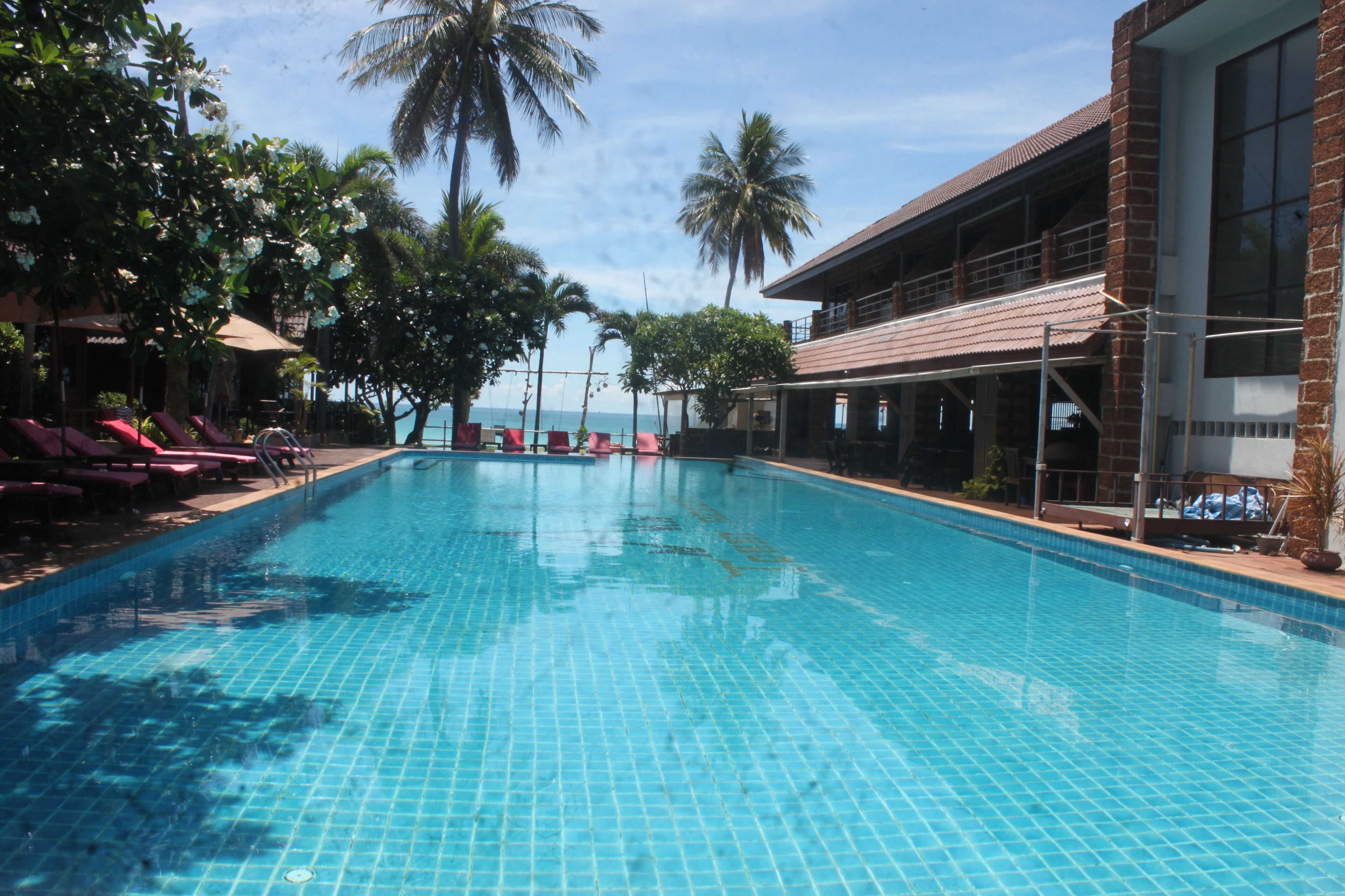 Outdoor pool, pool loungers