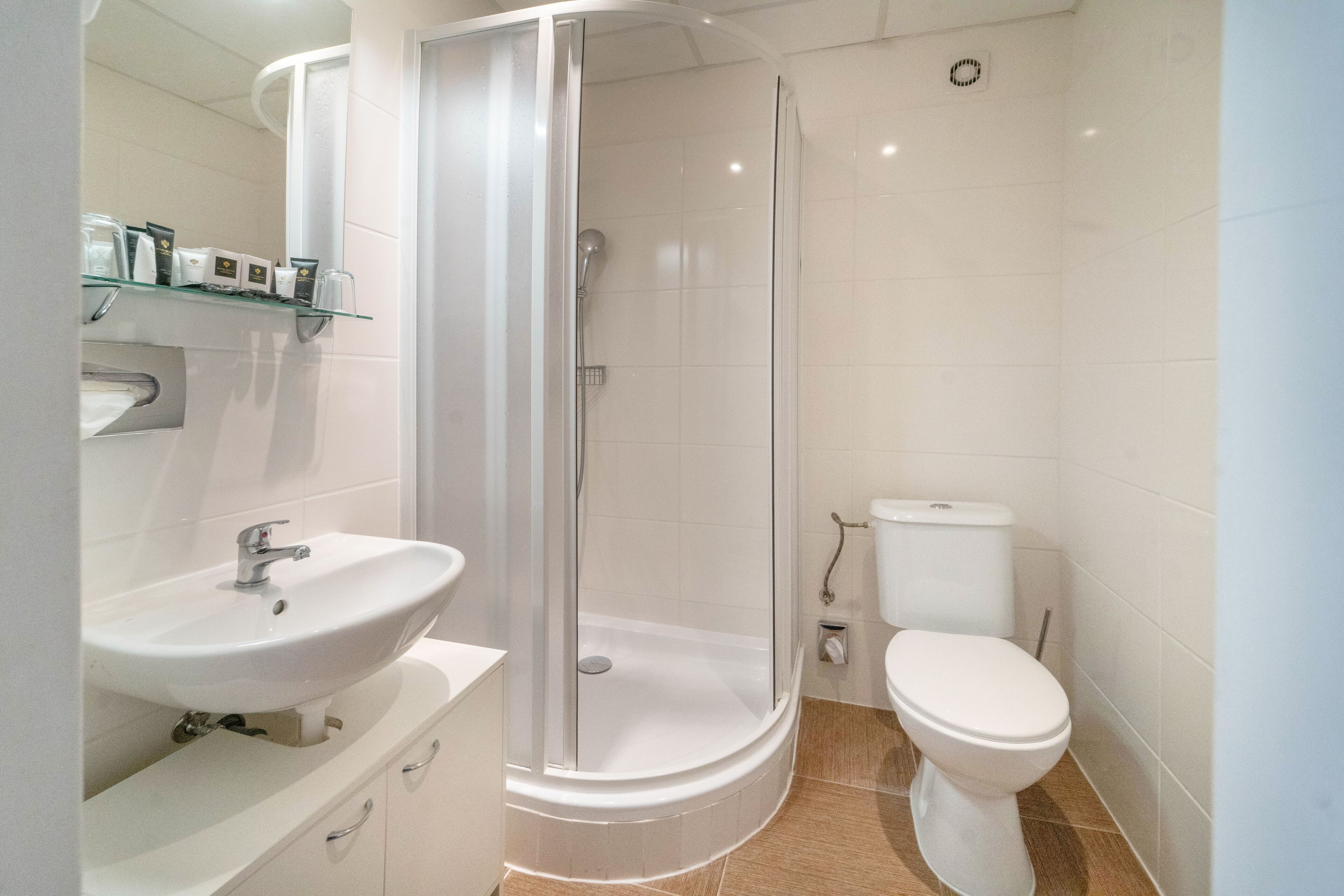 shower, free toiletries, hair dryer, towels