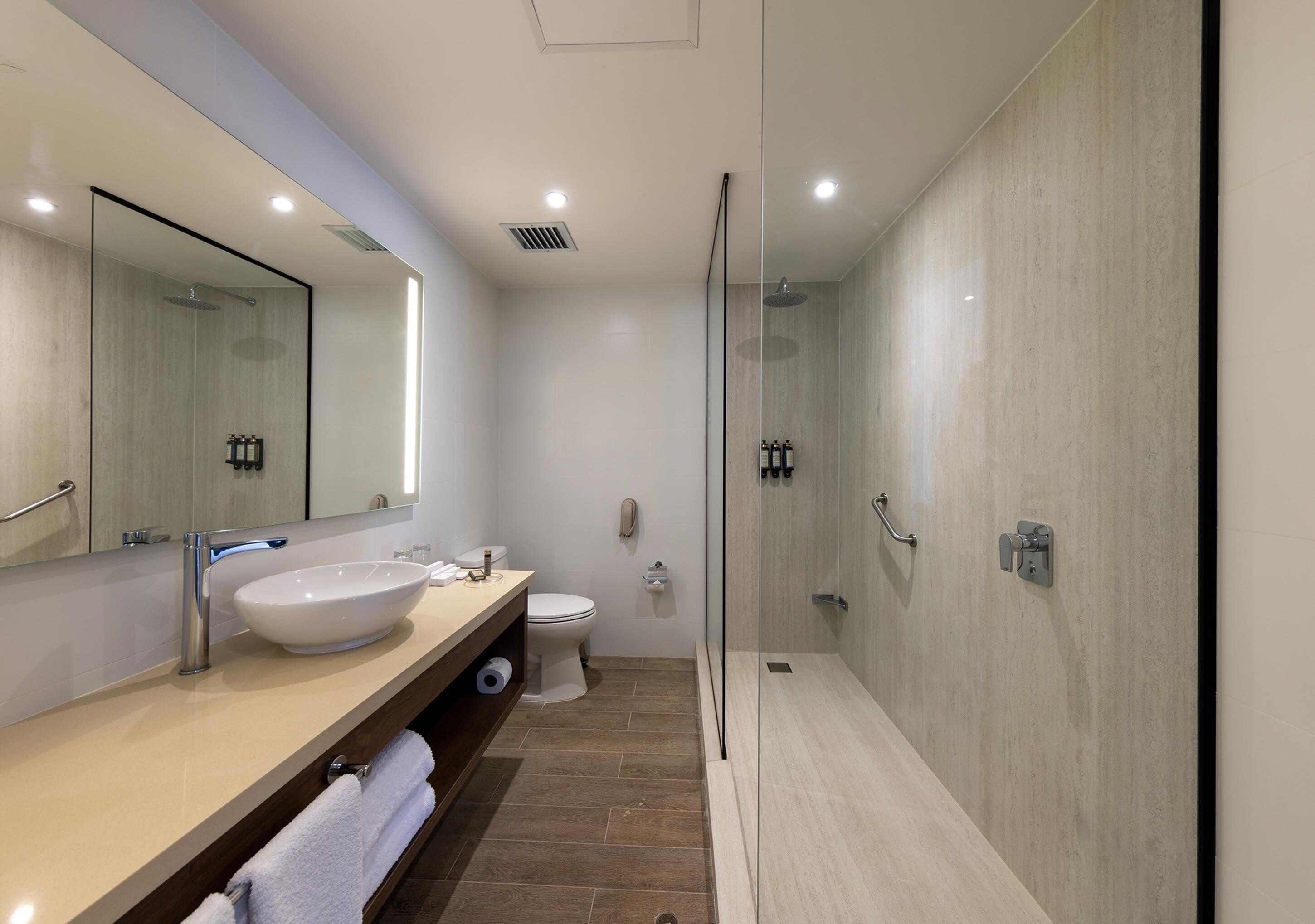 combined shower/bathtub, hair dryer, towels