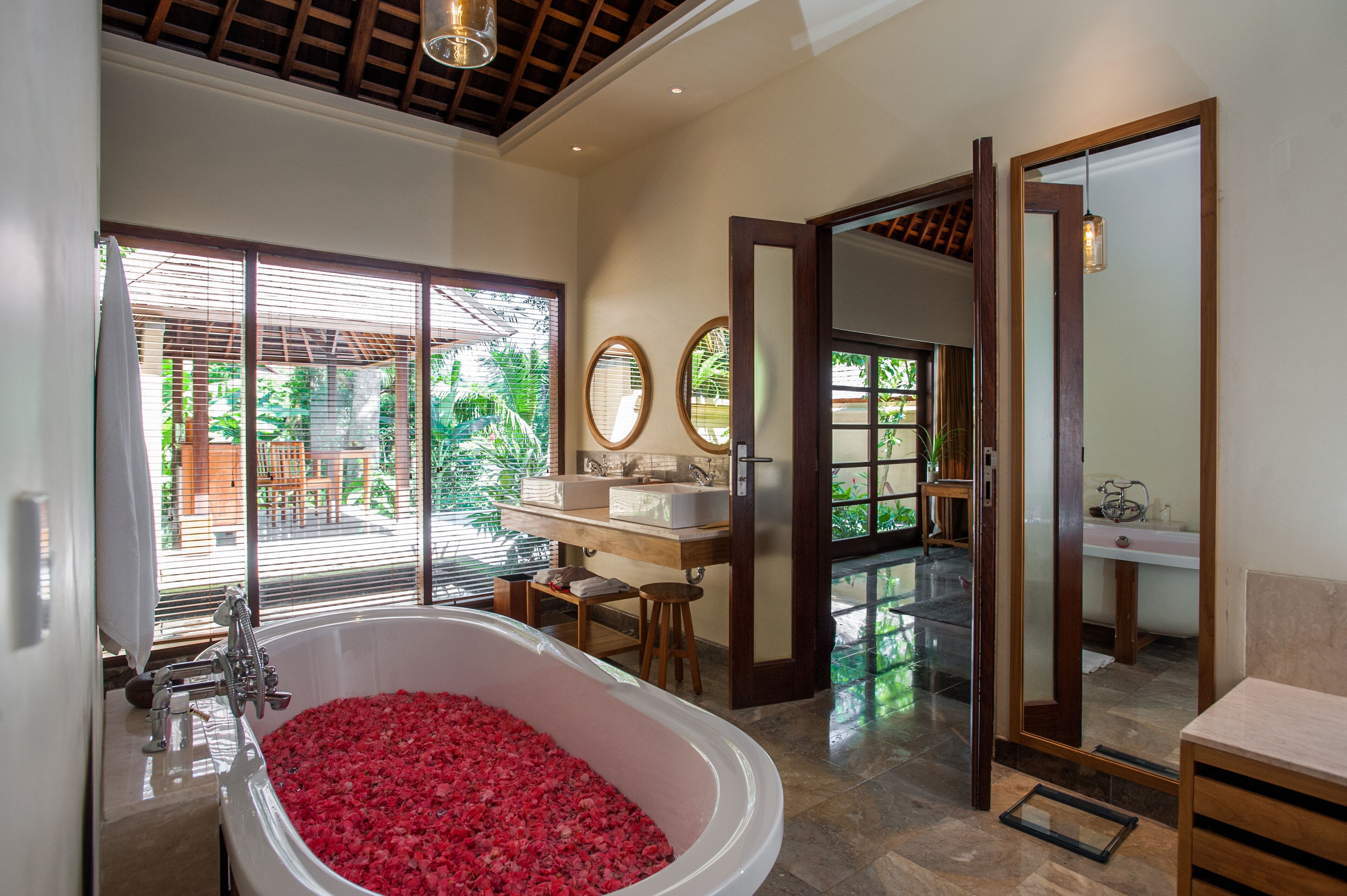 villa, 1 bedroom, private pool | bathroom | separate bathtub and shower, free toiletries, hair dryer, bathrobes