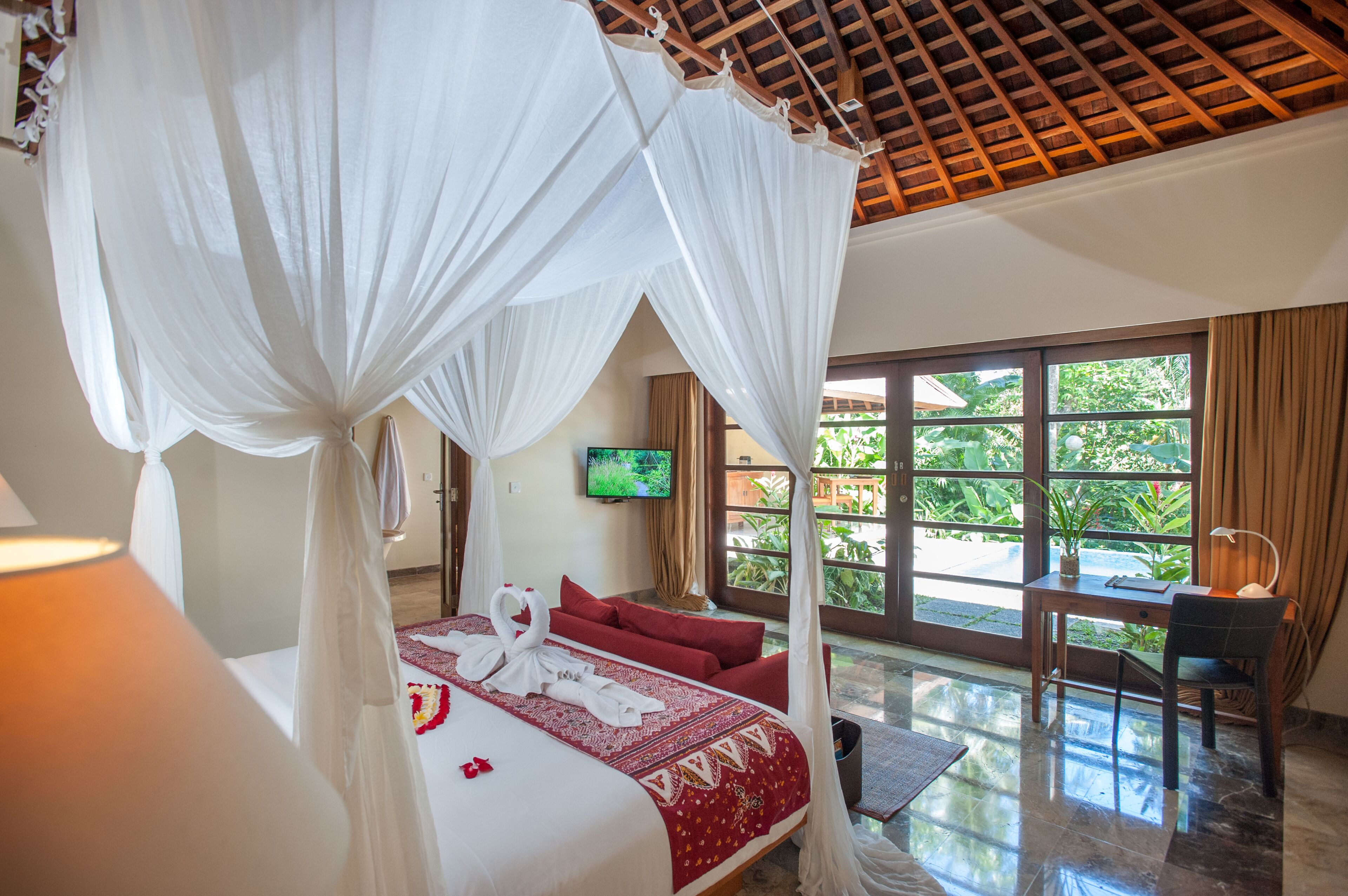 villa, 1 bedroom, private pool | minibar, in-room safe, desk, laptop workspace
