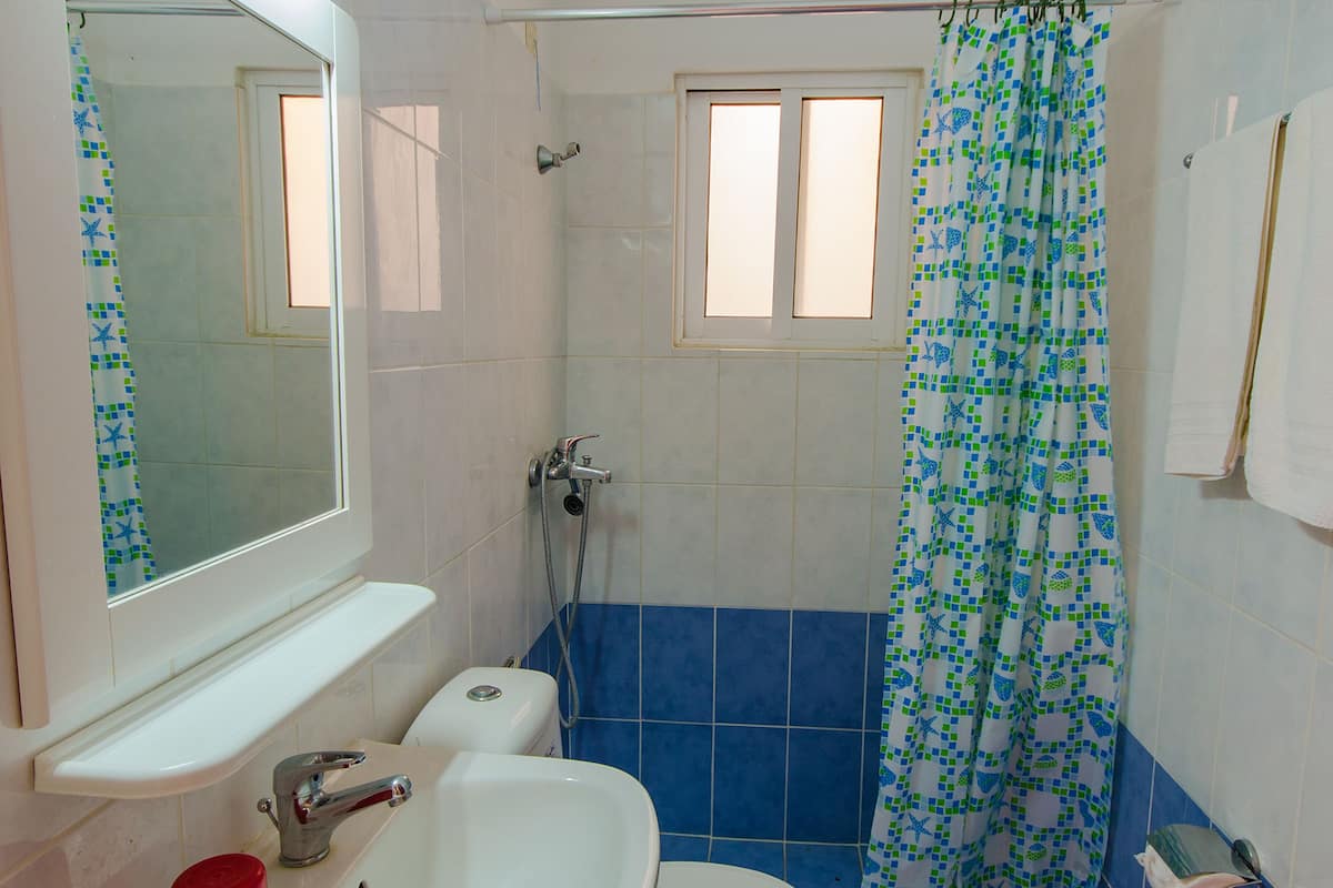 shower, rainfall showerhead, free toiletries, hair dryer