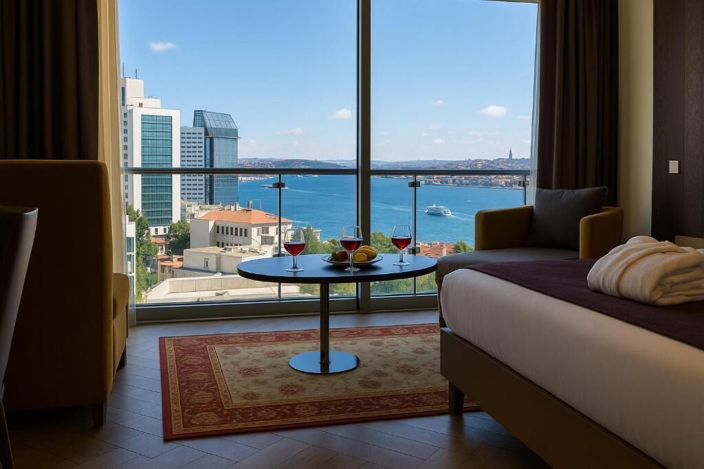 Suite familiar (Bosphorus View) | Minibar, caja fuerte, escritorio y tabla de planchar con plancha