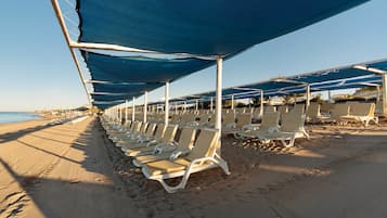 Private beach, sun loungers, beach umbrellas, beach towels