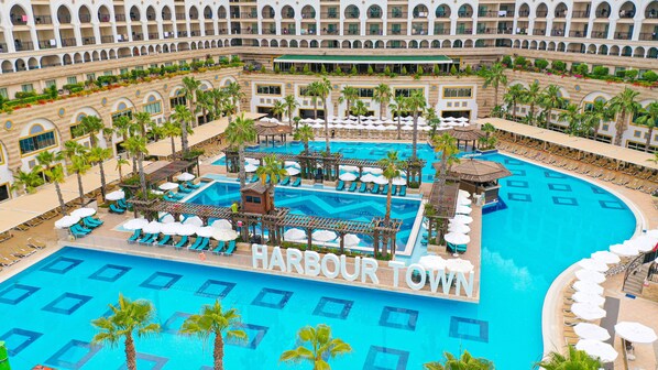 2 indoor pools, 5 outdoor pools, pool umbrellas, sun loungers