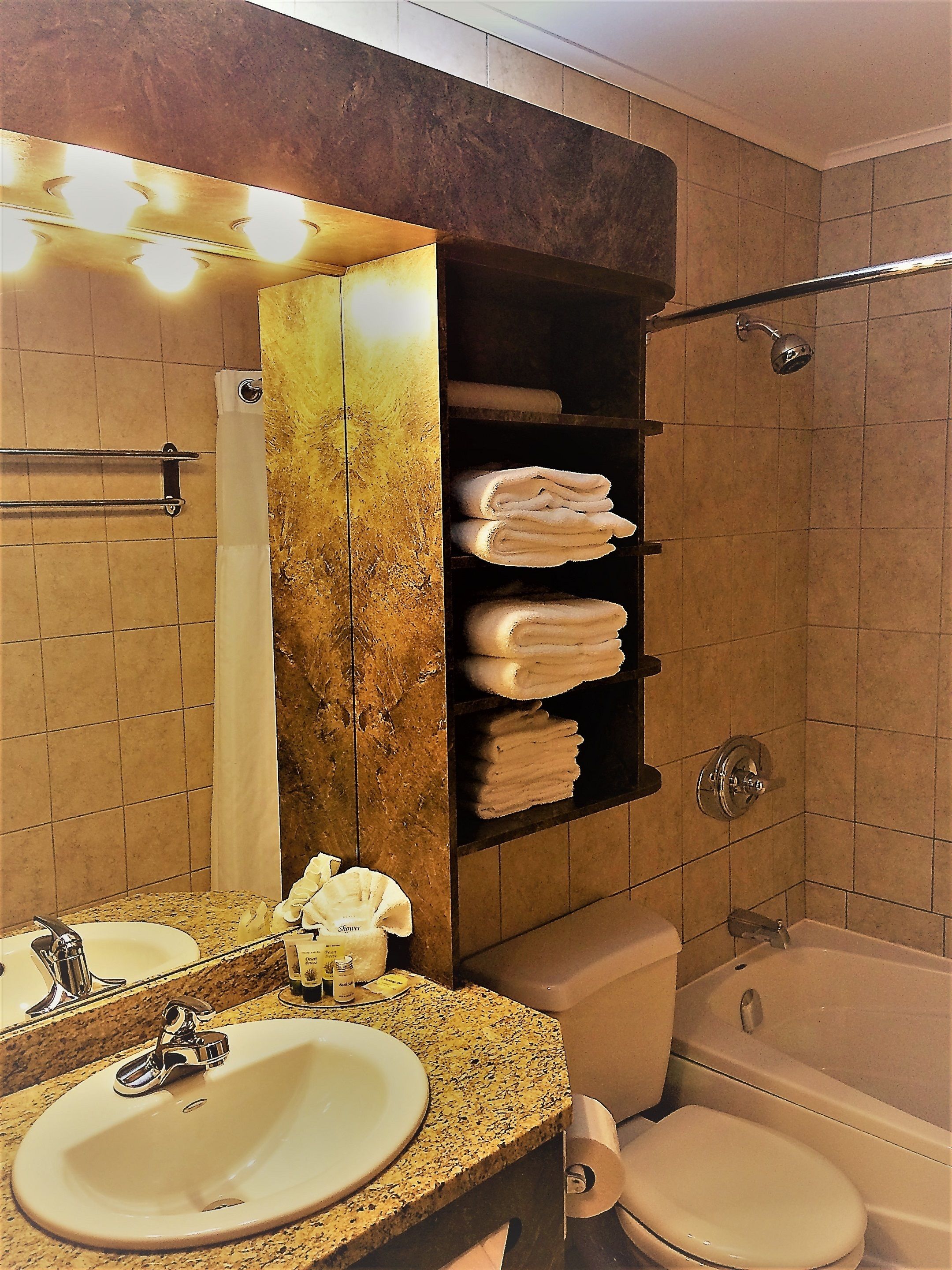 shower, designer toiletries, hair dryer, towels