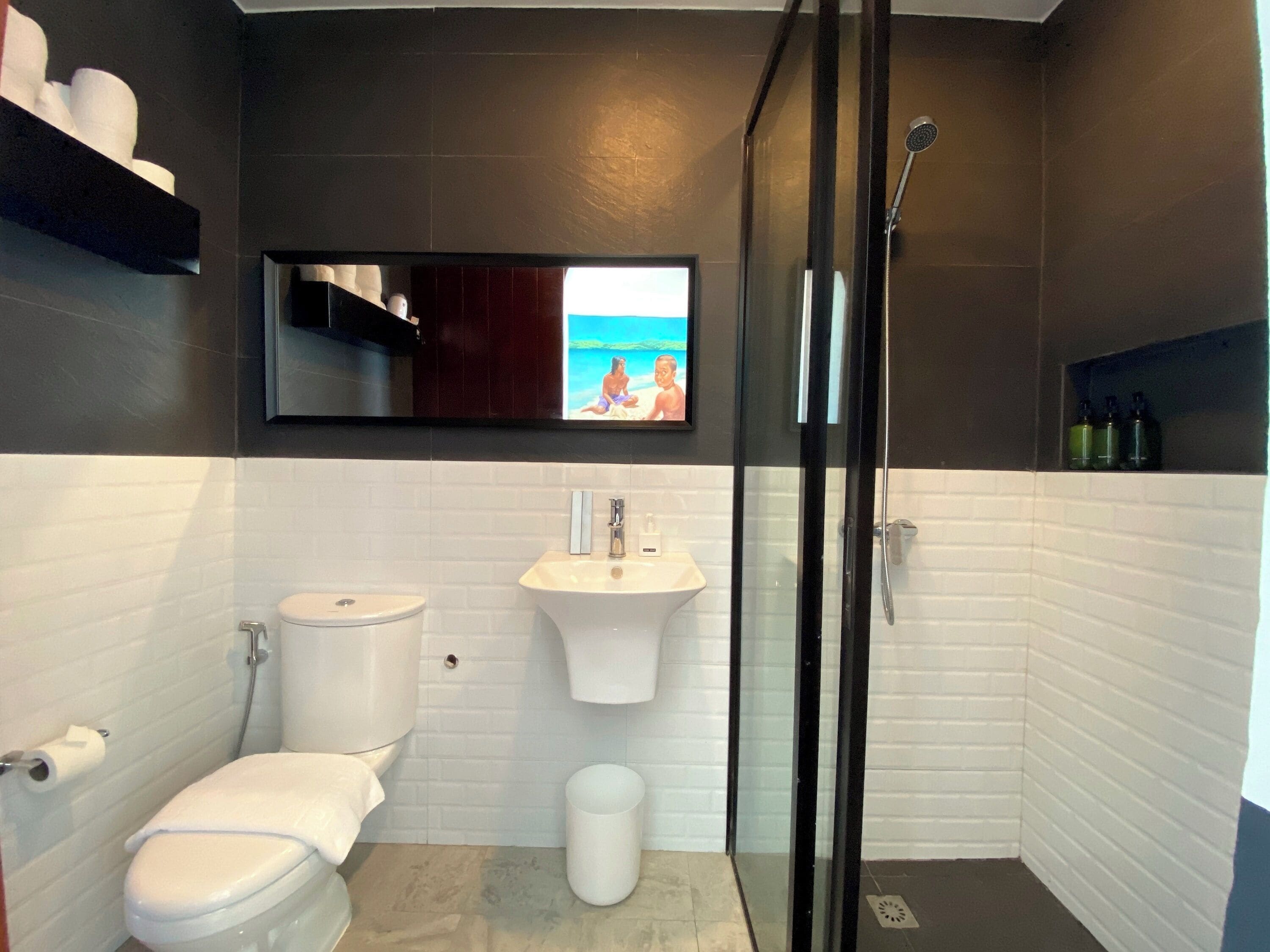 shower, free toiletries, hair dryer, bathrobes