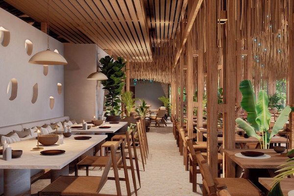 Aamiainen, lounas ja illallinen; fuusiokeittiö, näkymät uima-altaalle