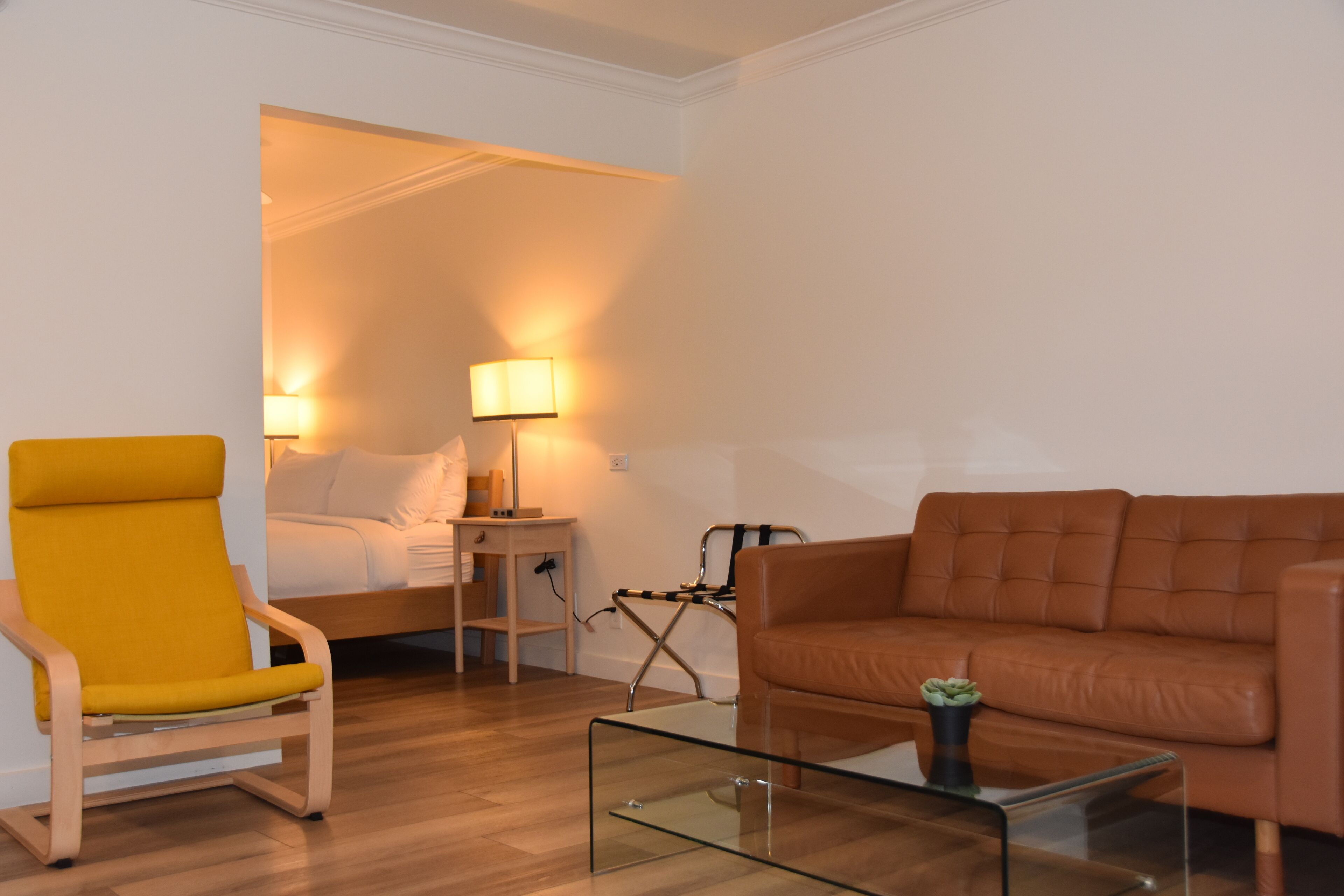 小型套房, 1 张特大床 | 起居区 | 平板电视、DVD 播放器、iPod 基座