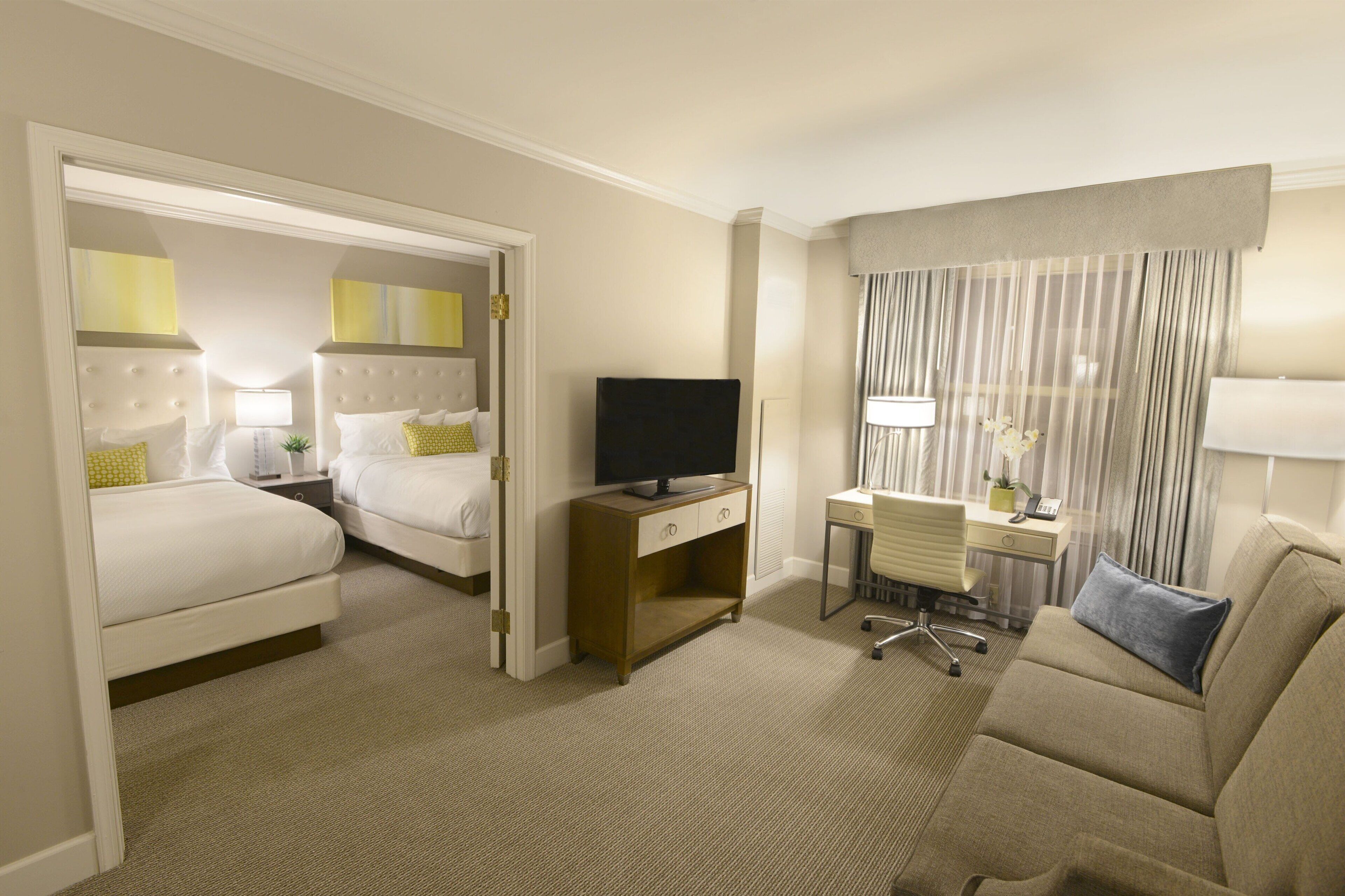 suite, 2 queen beds | premium bedding, pillow-top beds, in-room safe, desk