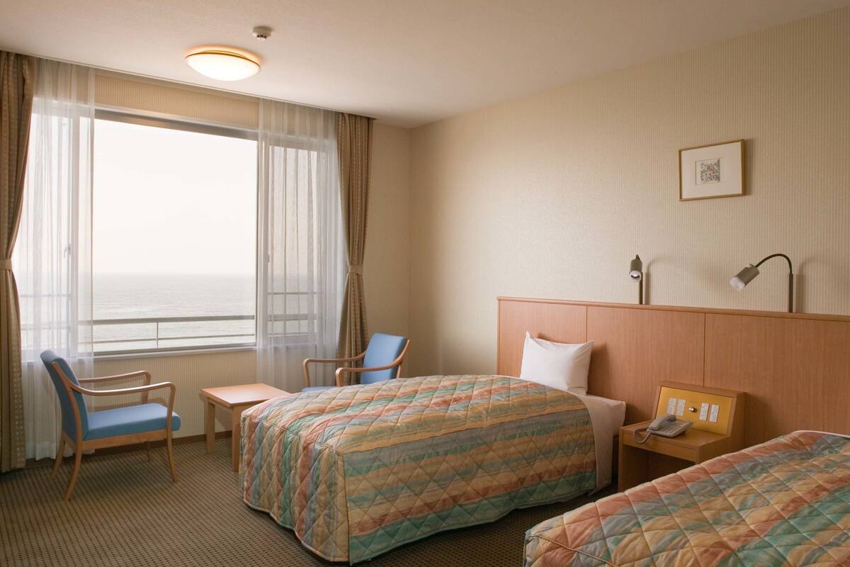 Chambre avec lits jumeaux, non-fumeurs, salle de bains commune