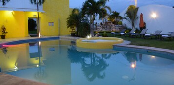 Outdoor pool, open 8 AM to 10 PM, pool umbrellas, sun loungers