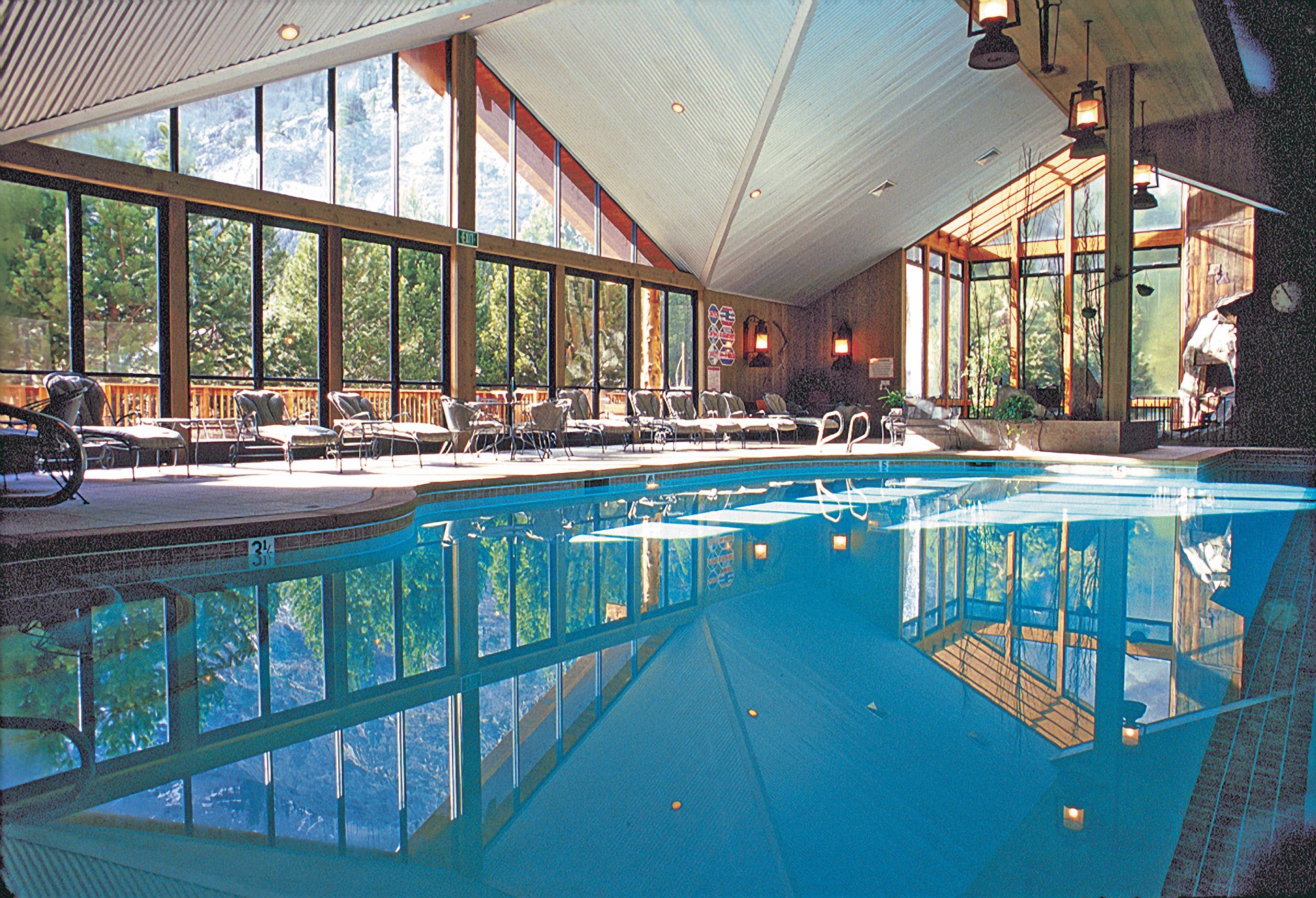 indoor pool, pool loungers