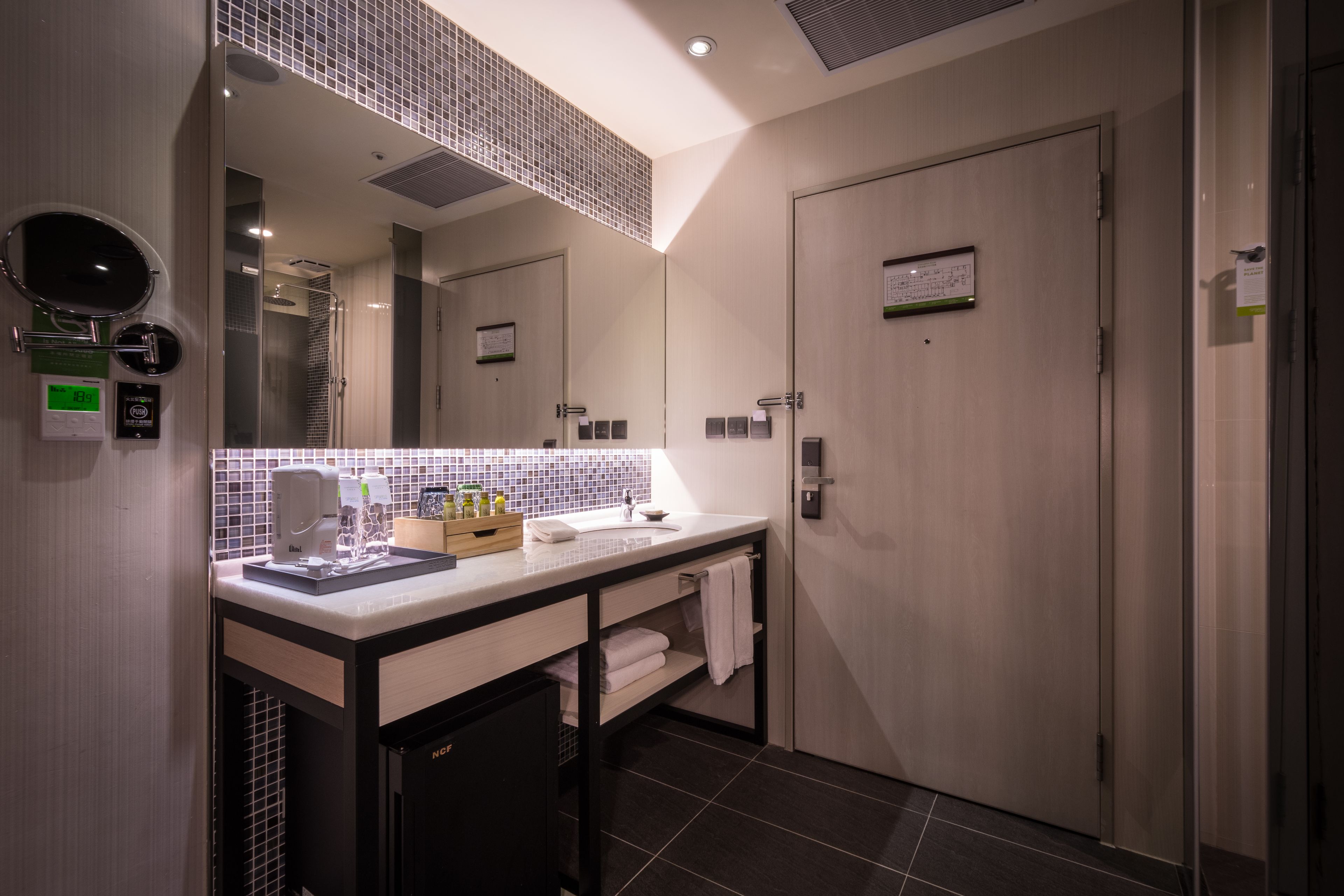 vogue double room (no window) | bathroom | shower, rainfall showerhead, free toiletries, hair dryer