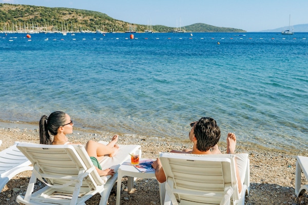 Private beach, sun loungers, beach umbrellas