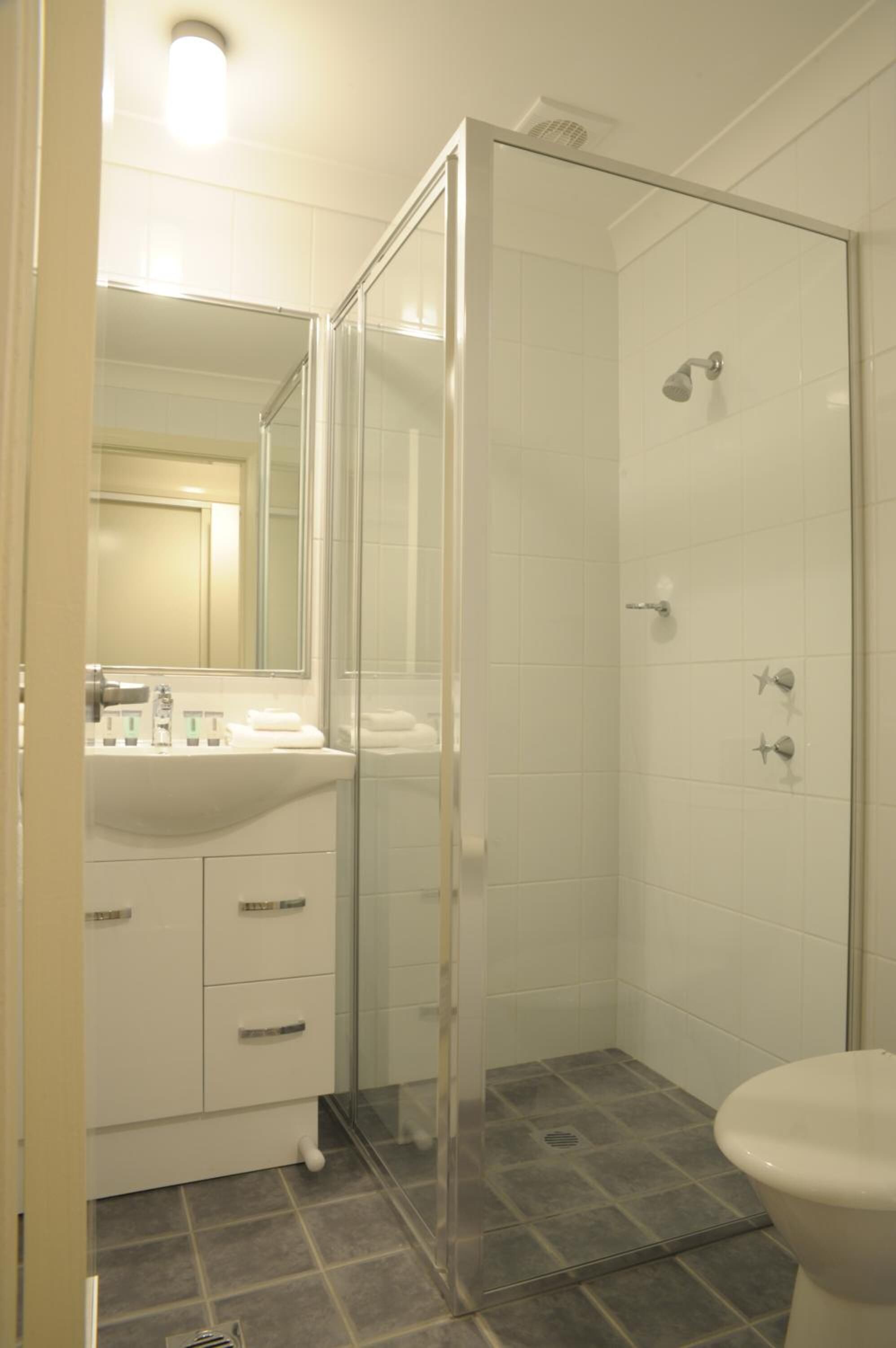 standard room, 2 single beds (motel 3 nights) | bathroom | shower, eco-friendly toiletries, hair dryer, towels