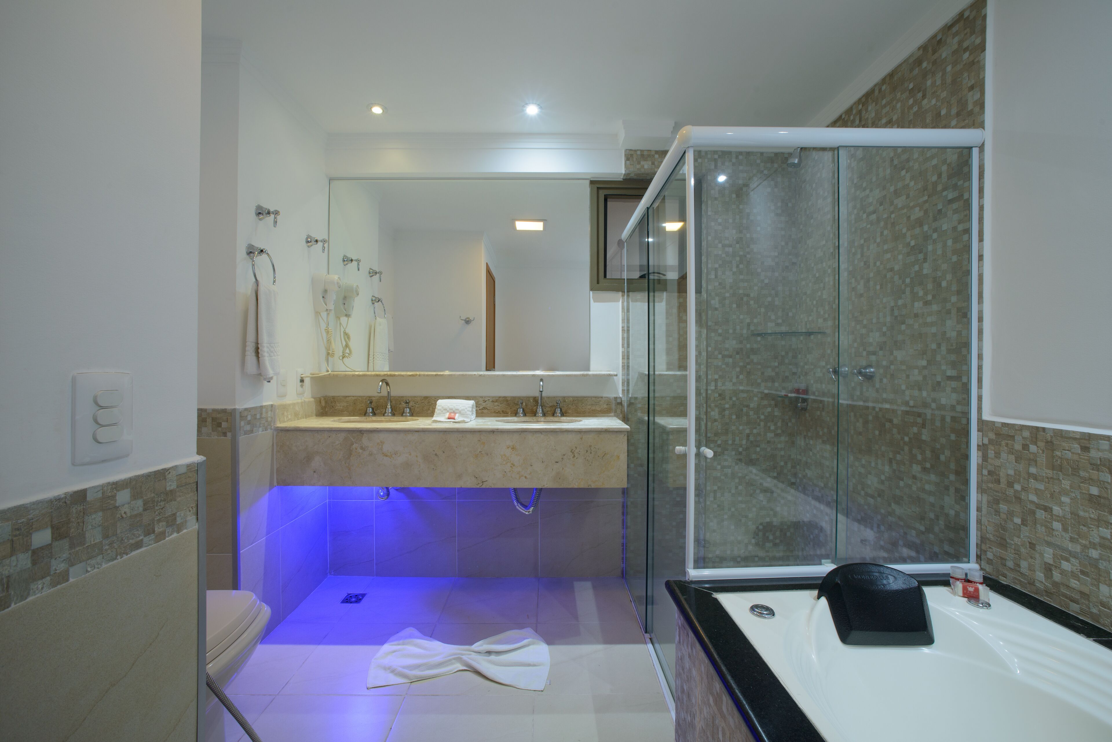 suite (master) | bathroom | shower, hair dryer, towels